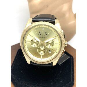 Armani Exchange Men's Watch AX2861 Quartz Chronograph Gold Dial Black Leather